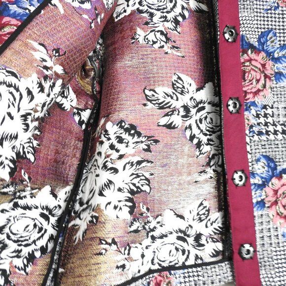 Women's Alfani Blazer Jacket Houndstooth Roses Gold Metallic Bishop Sleeve S - Picture 9 of 10